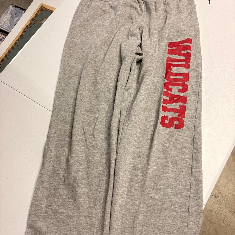 Gray Sweatpants with Red Wildcats Print